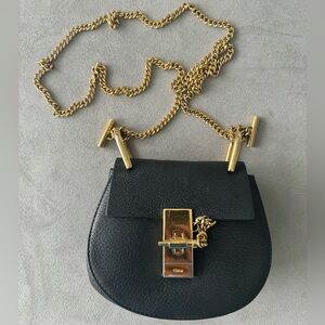 Chloe Grained Calfskin Lambskin Nano Drew Shoulder Bag Black